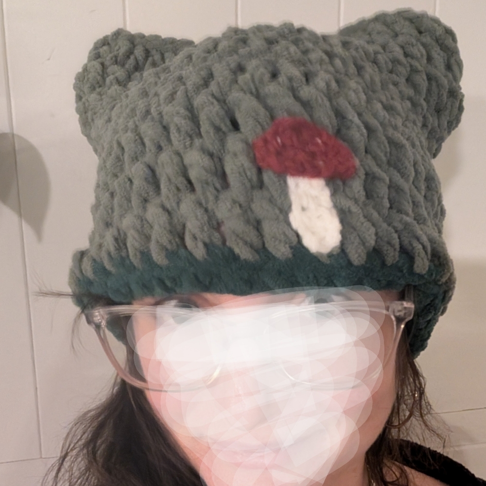 Mushroom themed cat beanie